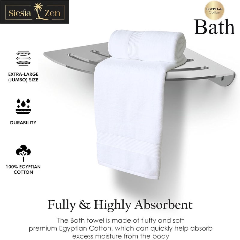 Siesta Zen Premium 100% Egyptian Cotton Bath Towels - Pack of 2, 70x140cm, Super Soft & Absorbent, 600 GSM, Quick Dry, Fade Resistant (White) - Image 5